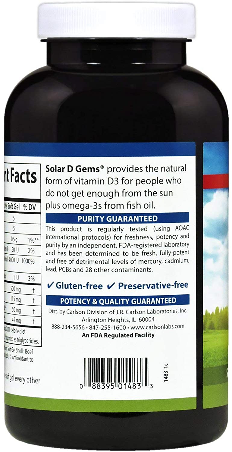 Carlson Solar D Gems® Natural Lemon, 360 Softgels