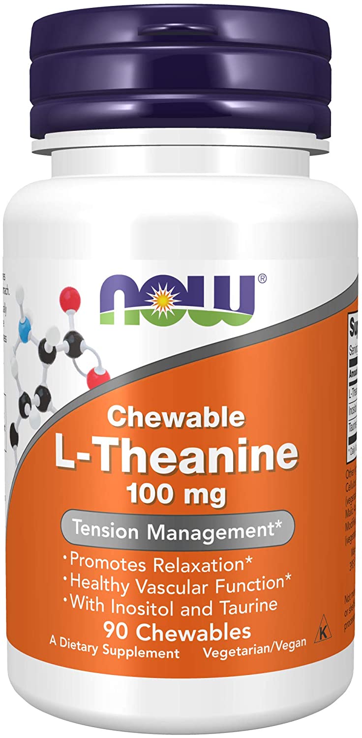 NOW Foods Supplements, L-Theanine 100 mg with Inositol and Taurine, Tension Management*, 90 Chewables