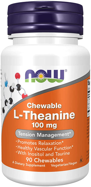 NOW Foods Chewable L-Theanine, 100 mg, 90 Chewables