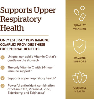 Solgar Ester-C Plus Immune Complex, 24-Hour Immune Support, Supports Upper Respiratory Health - Plus D3, Zinc, Elderberry & Echinacea - Non-GMO, Gluten Free, Dairy Free - 45 Servings, 90 Softgels