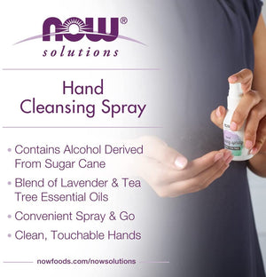 NOW Solutions, Hand Cleansing Spray, Vegan, Ethanol, Cleansing, Moisturizing, 2 Fluid Ounces