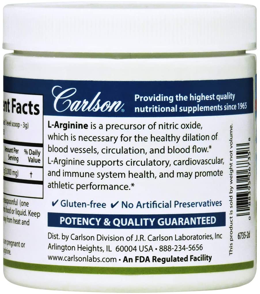 Carlson - L-Arginine Powder, Free-Form Amino Acid, Circulatory Health, 3.53 oz (100 g)