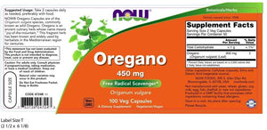 NOW Oregano, 450 mg, 100 Veg Capsules