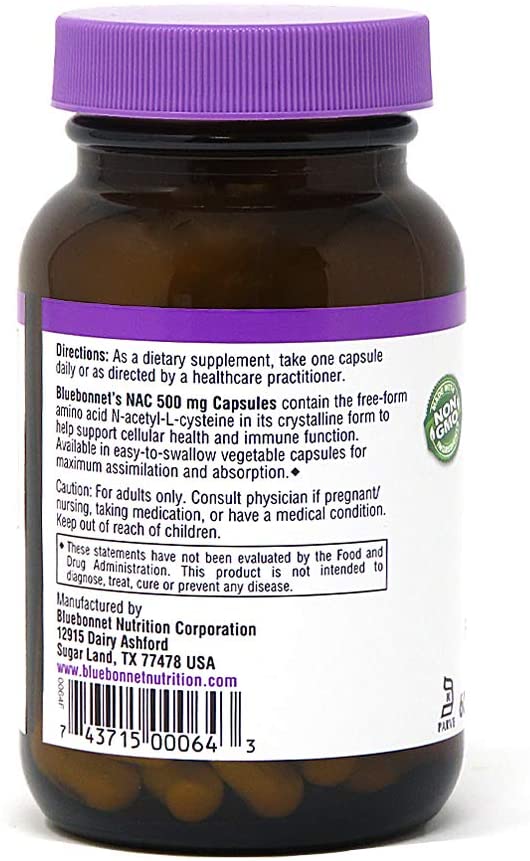 Bluebonnet Nutrition NAC, 500 mg, 60 Vegetable Capsules