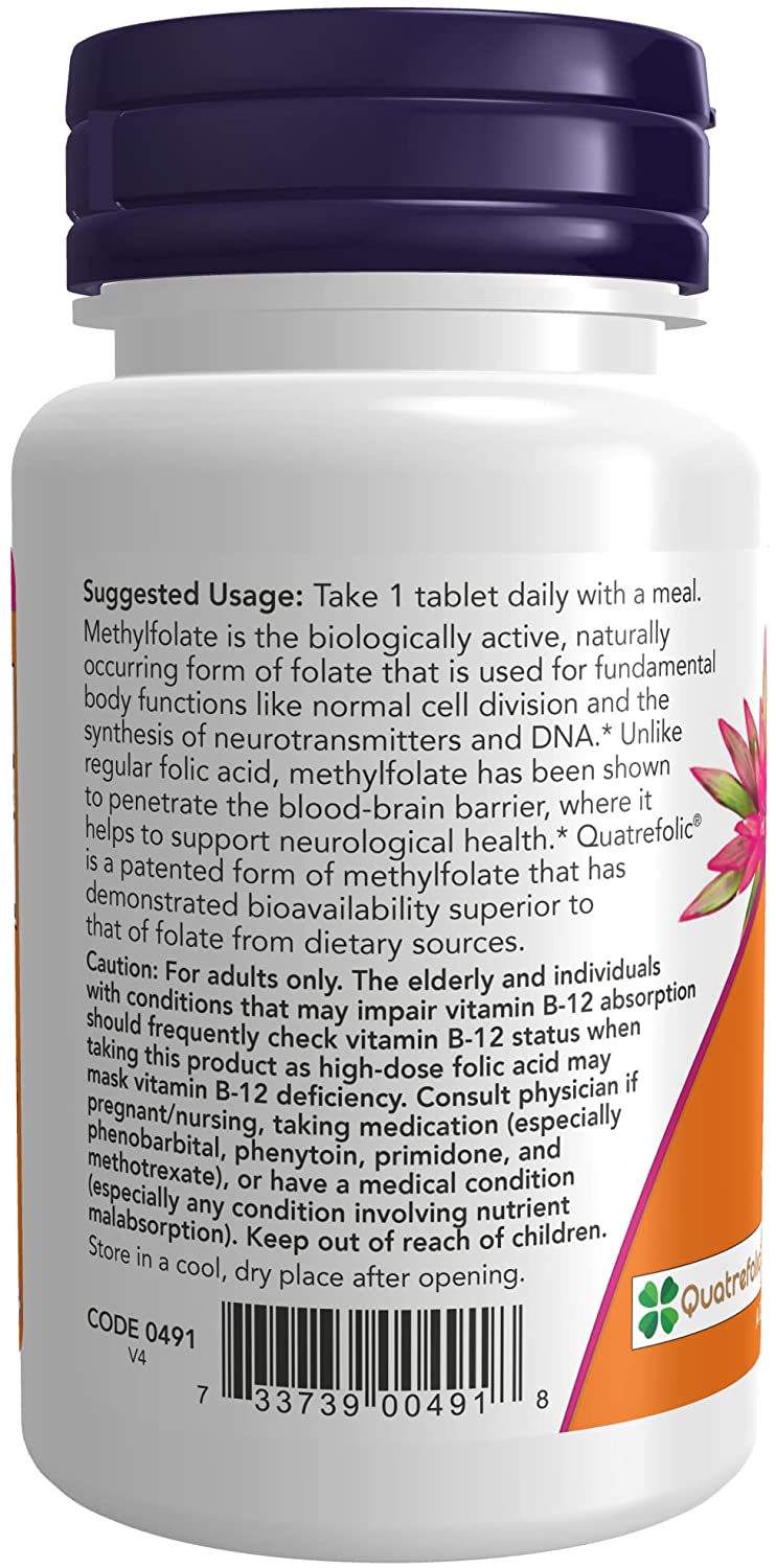 NOW Foods Supplements, Methyl Folate 1,000 mcg, Metabolically Active Folate*, Co-Enzyme B Vitamin, 90 Tablets