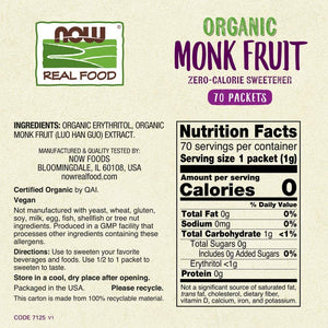 Organic Monk Fruit Zero-Calorie Sweetener, 70 Packets, 2.47 oz (70 g)