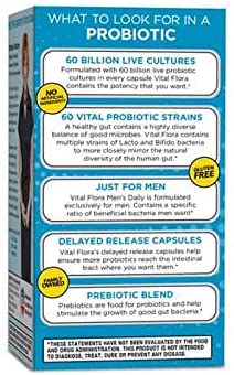 Vital Planet - Vital Flora Men’s Daily Shelf Stable Probiotic Supplement with 60 Billion Cultures and 60 Strains, Immune and Digestive Support Probiotics for Men with Prebiotic Fiber, 30 Capsules