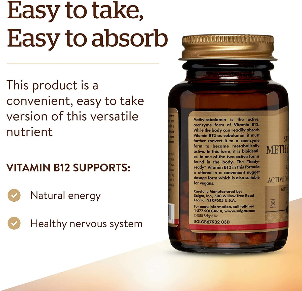 Solgar Methylcobalamin (Vitamin B12) 1000 mcg, 30 Nuggets - Supports Energy Metabolism - Body-Ready, Active Form of B12 - Vitamin B - Non GMO, Vegan, Gluten, Dairy Free, Kosher - 30 Servings