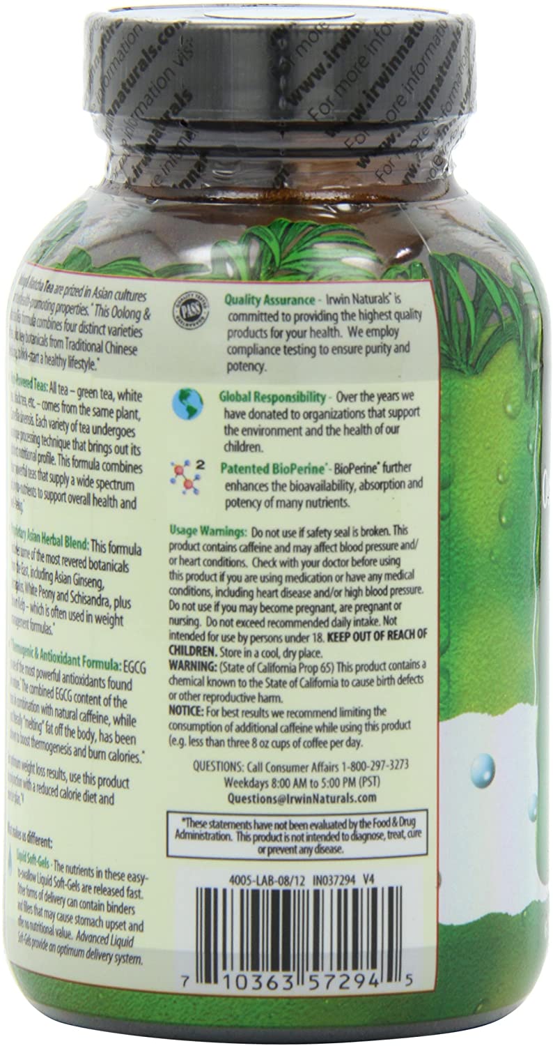 Oolong &amp; Matcha Tea EGCG by Irwin Naturals, Supports Health Weight and Metabolism, 63 Liquid Softgels