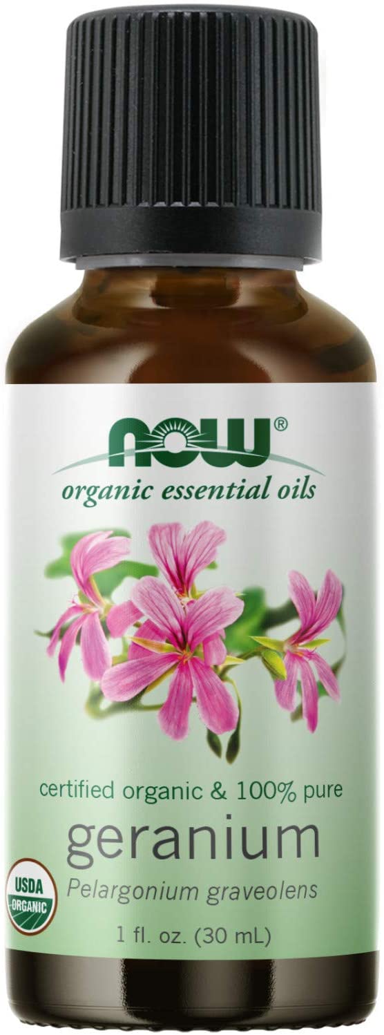 NOW Essential Oils, Geranium Oil, Certified Organic, Soothing Aromatherapy Scent, Steam Distilled, 100% Pure, Child Resistant Cap, 1-Ounce