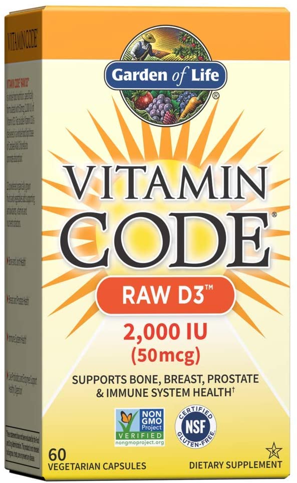 Garden of Life Vitamin D, Vitamin Code Raw D3, Vitamin D 2,000 IU, Raw Whole Food Vitamin D Supplements with Chlorella, Fruit, Veggies &amp; Probiotics for Bone &amp; Immune Health, 60 Vegetarian Capsules