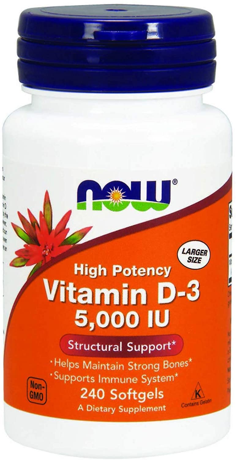 NOW Foods Supplements, Vitamin D-3 5,000 IU, High Potency, Structural Support*, 240 Softgels