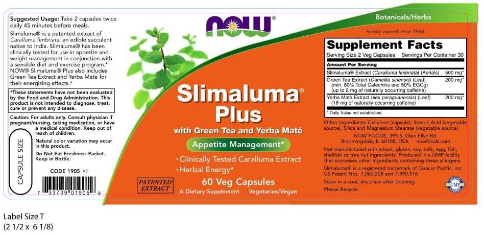 Slimaluma Plus with Green Tea and Yerba Mate, Herbal Energy*, Appetite Management*, 60 Veg Capsules