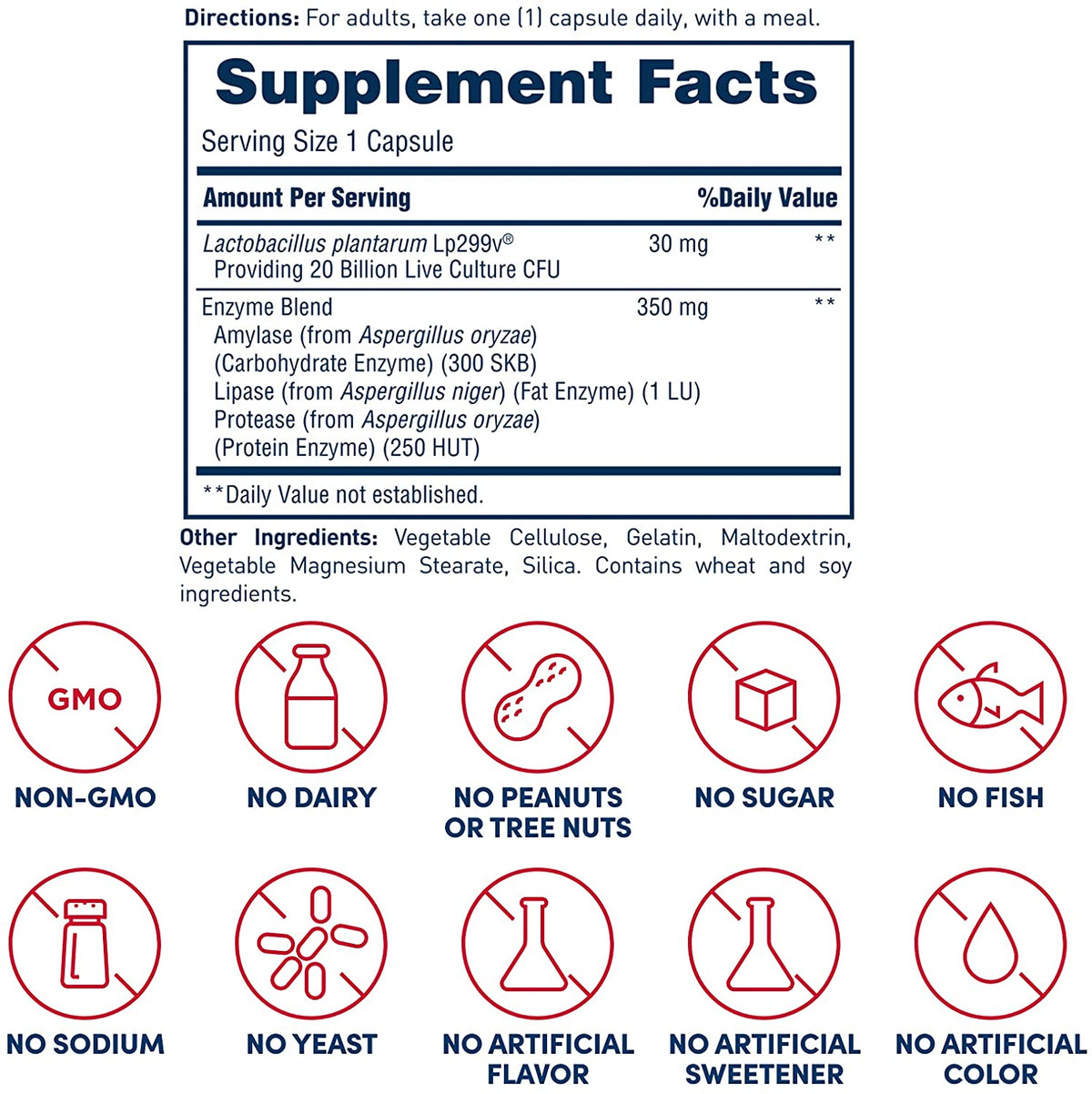 American Health Enzyme Probiotic Complex Plus, 20 Billion Microorganisms - Clinically Studied Strain - Advanced Support for Gas &amp; Bloating* - Non-GMO - 60 Capsules, 60 Total Servings