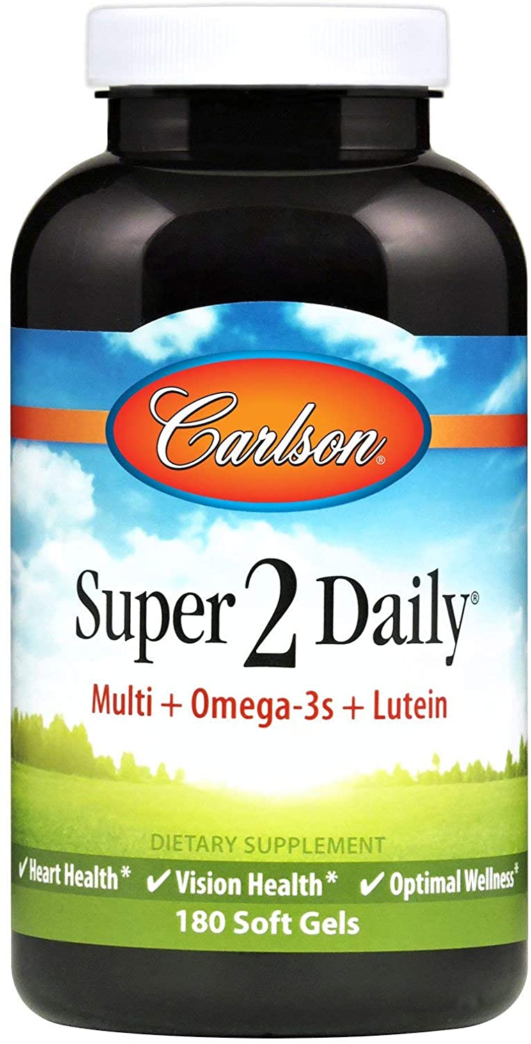 Carlson - Super 2 Daily, Multi + Omega-3s + Lutein + D3, Supports Maintenance of Good Health, 180 Soft gels