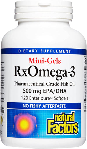 RxOmega-3 Factors Mini-Gels, Supports Cardiovascular Health with Omega-3 DHA and EPA, 120 softgels (120 servings)