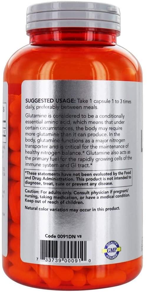 NOW Sports Nutrition, L-Glutamine, Double Strength 1,000 mg, Amino Acid, 240 Veg Capsules