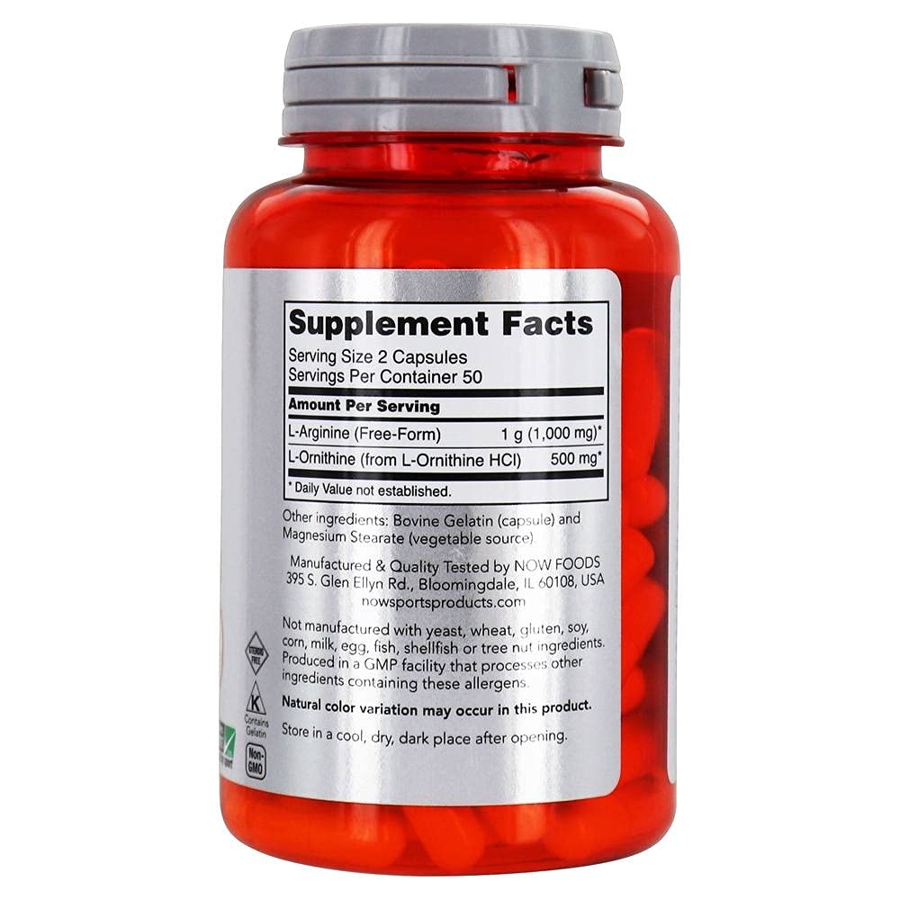 NOW Foods Sports Arginine &amp; Ornithine, 100 Capsules