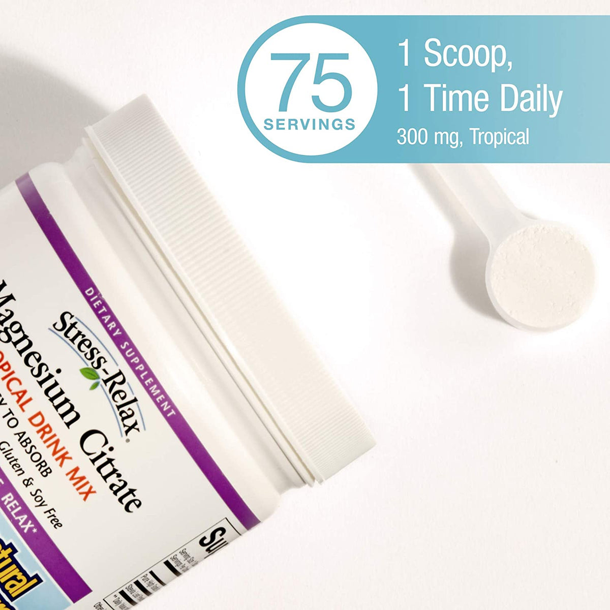 Stress-Relax Magnesium Citrate Drink Mix by Natural Factors, Restores Normal Levels of Magnesium &amp; Balances Calcium Intake, Non-GMO, Tropical Flavor, 8...