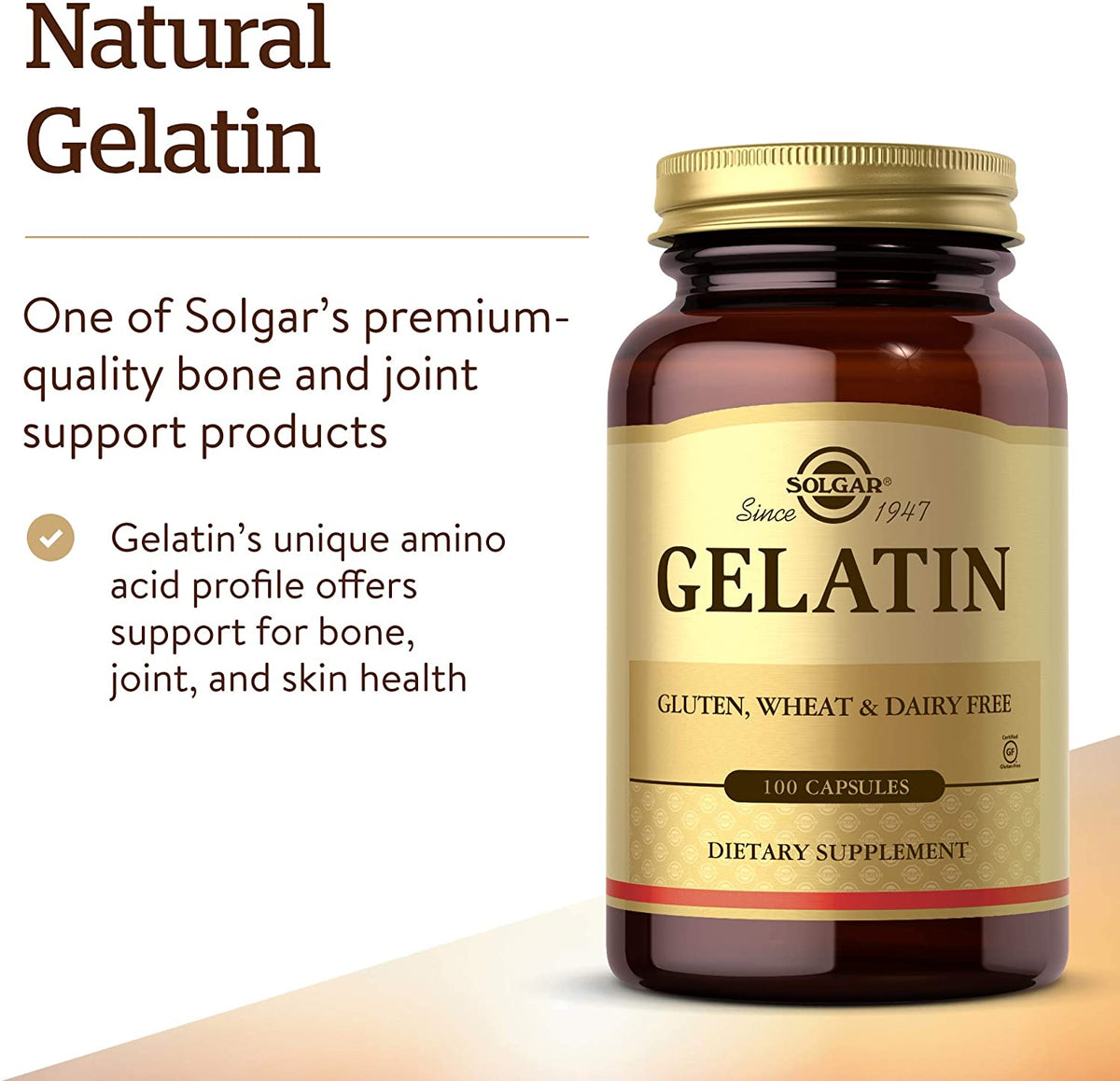 SOLGAR Gelatin - 100 Capsules - Gluten Free, Dairy Free - 33 Servings