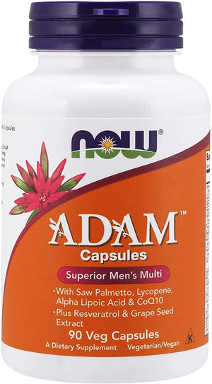 Now Foods ADAM Men's Multivitamin with Saw Palmetto, Lycopene, Alpha Lipoic Acid and CoQ10, Plus Natural Resveratrol & Grape Seed Extract, 90 Veg Capsules