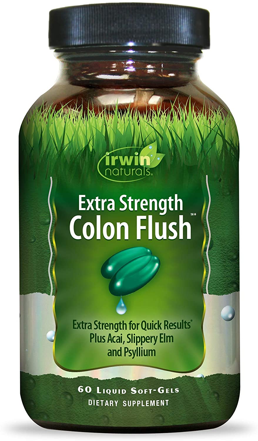 Irwin Naturals Extra Strength Colon Flush Quick & Powerful Digestive + Constipation Support Supplement with Psyllium, Acai, Triphala + Soothing Botanicals - 60 Liquid Softgels