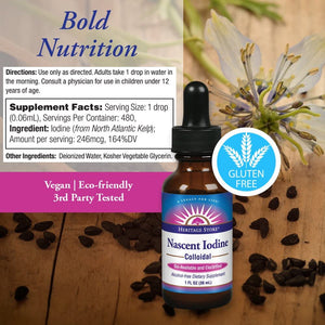 Heritage Store Colloidal Nascent Iodine Supplement Drops | Thyroid Support | Help Boost Metabolism, Energy & Focus | 1 FL oz (480 Servings)
