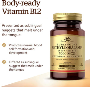 Solgar Methylcobalamin Sublingual Vitamin B12, 5000 mcg, 30 Nuggets