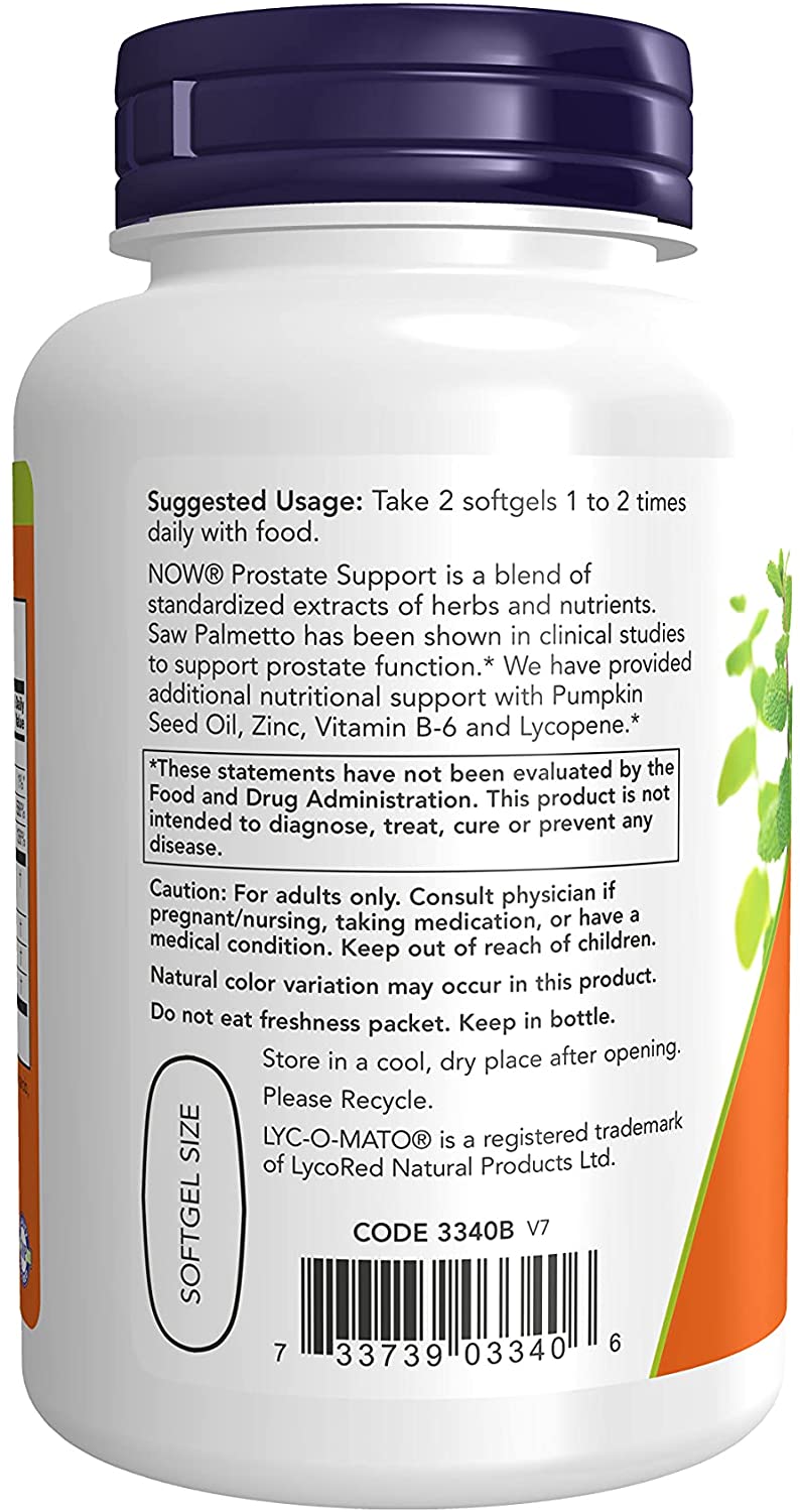 NOW Supplements, Prostate Support, with Standardized Saw Palmetto, Stinging Nettle &amp; Lycopene, 90 Softgels