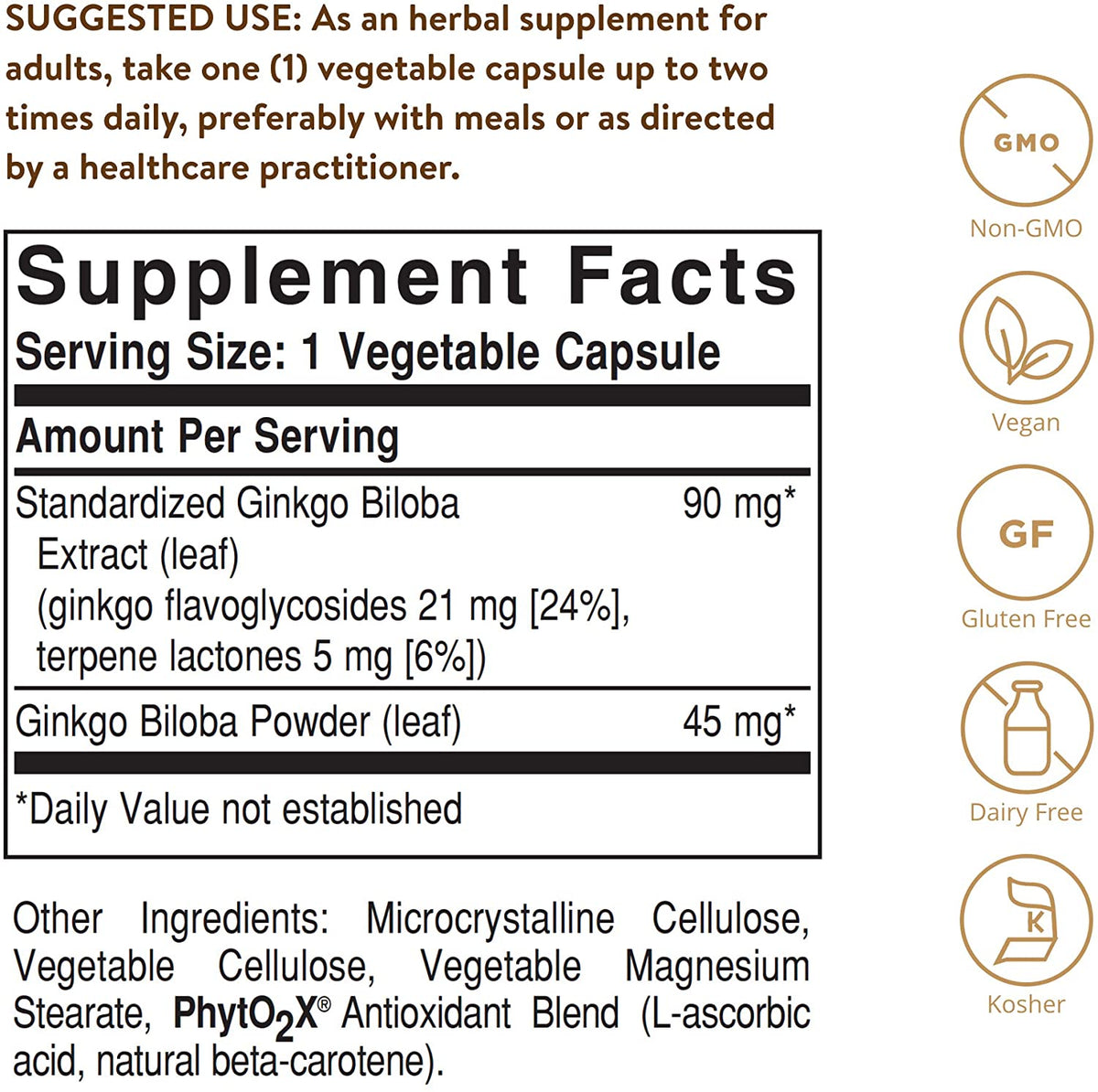 SOLGAR Ginkgo Biloba Leaf Extract - 180 Vegetable Capsules - Standardized Full Potency (SFP) - Non-GMO, Vegan, Gluten Free, Dairy Free, Kosher, Halal - 180 Servings