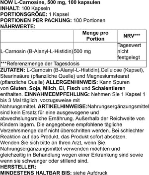 NOW Foods L-Carnosine, 500 mg, 100 Veg Capsules