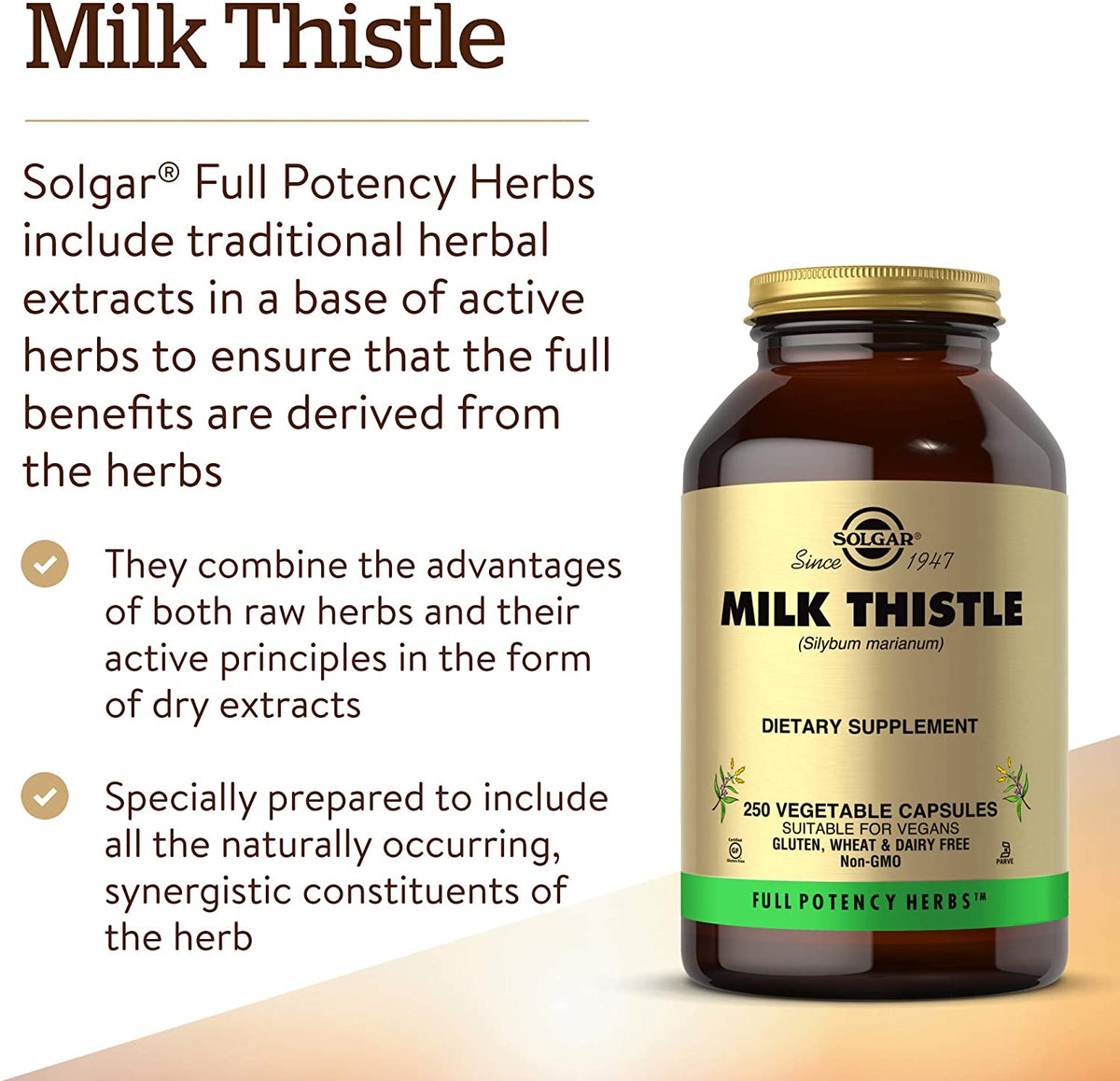 SOLGAR Milk Thistle - 250 Vegetable Capsules - Full Potency (FP) - Non-GMO, Vegan, Gluten Free, Dairy Free, Kosher - 250 Servings