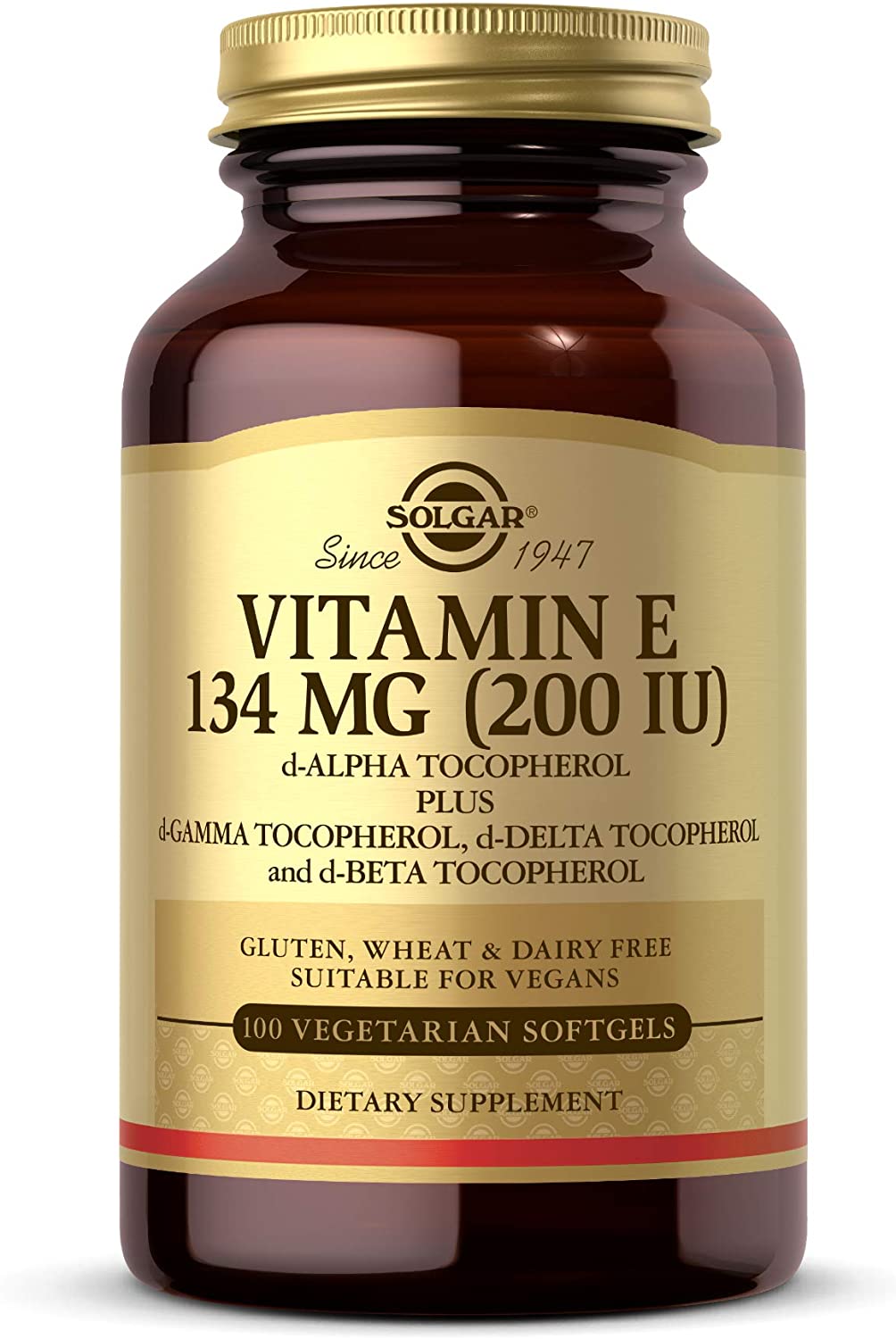Solgar Vitamin E 268 MG (400 IU) (d-Alpha Tocopherol &amp; Mixed Tocopherols), 100 Softgels - Supports Immune System &amp; Skin Nutrition - Natural Antioxidant - Gluten Free, Dairy Free - 100 Servings