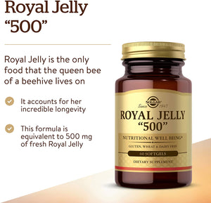 Solgar Royal Jelly "500", 60 Softgels - Nutritional Well Being - Natural Source of Vitamins, Minerals, Amino Acids, Proteins & Carbohydrates - Gluten Free, Dairy Free - 60 Servings