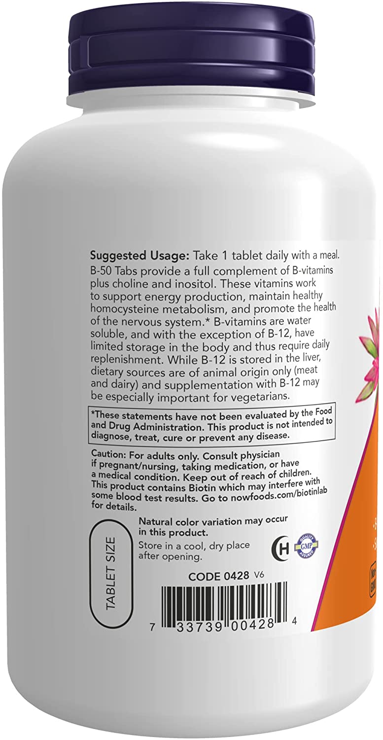 NOW Foods Supplements, Vitamin B-50 mg, Energy Production*, Nervous System Health*, 250 Tablets