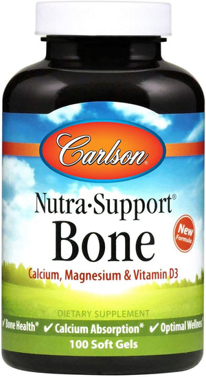 Carlson - Nutra-Support Bone, Calcium, Magnesium & Vitamin D3, Bone Health, Calcium Absorption & Optimal Wellness, 100 Softgels