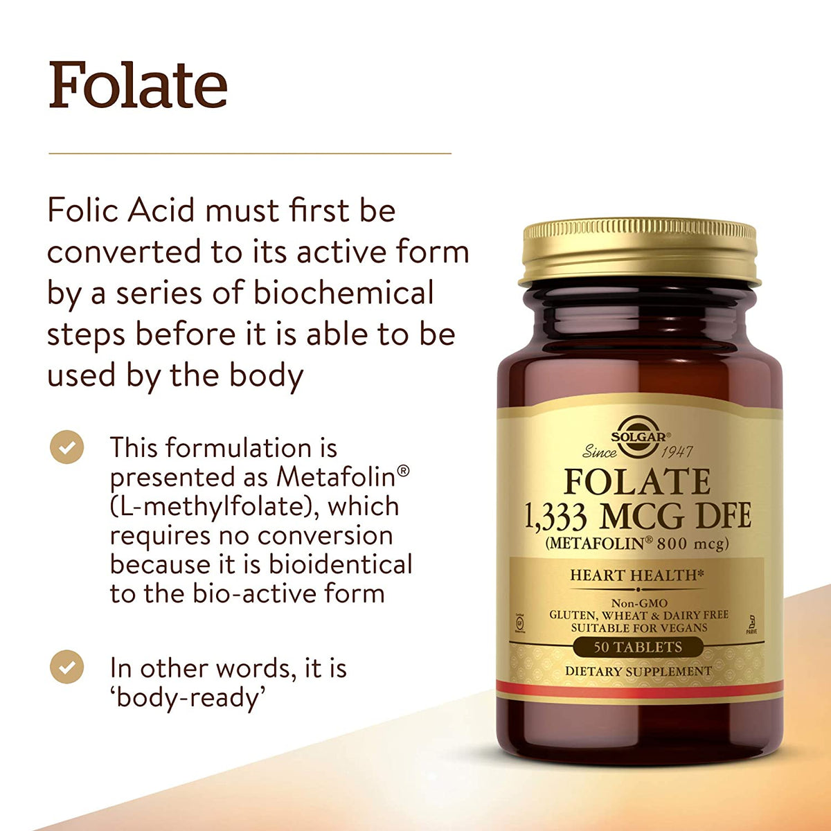 Solgar Folate 1,333 MCG DFE, 800 mcg, 50 Tablets