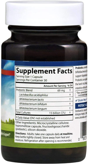 Carlson - Probiotics, 15 Billion CFU, Lactobacillus & Bifidobacteria, Digestive Health, Gastrointestinal Health & Immune Support, 30 Vegetarian Capsules