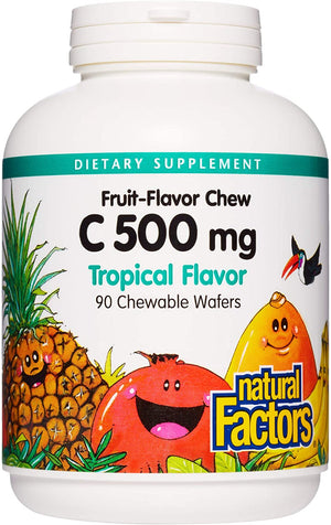 Natural Factors 100% Natural Fruit Chew C Jungle Juice, 500 mg, 90 Chewable Wafers