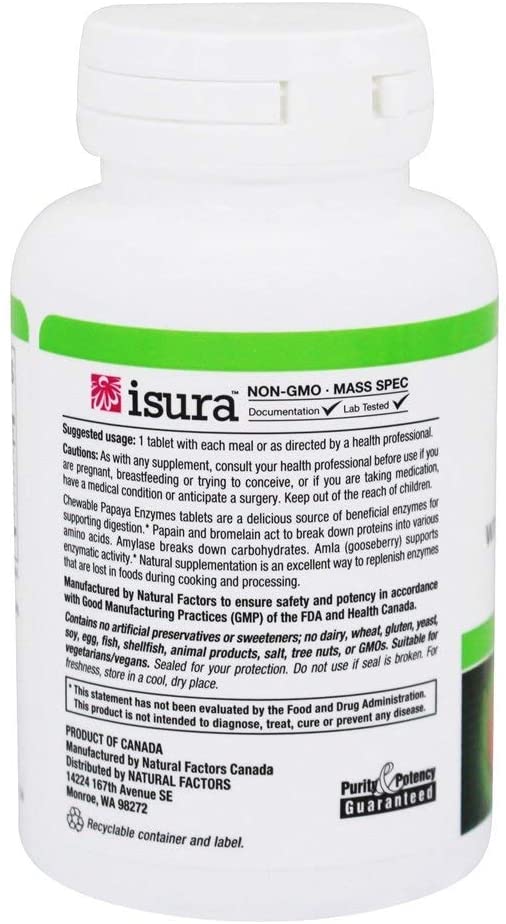 Natural Factors - Papaya Enzymes, Promotes Healthy Digestion, 60 Chewable Tablets