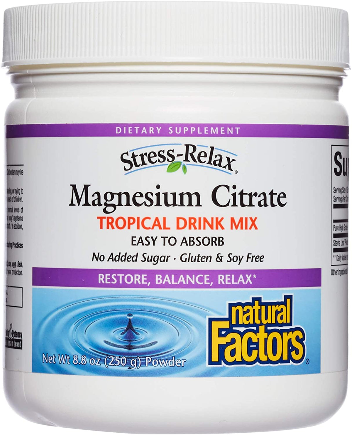 Stress-Relax Magnesium Citrate Drink Mix by Natural Factors, Restores Normal Levels of Magnesium &amp; Balances Calcium Intake, Non-GMO, Tropical Flavor, 8...