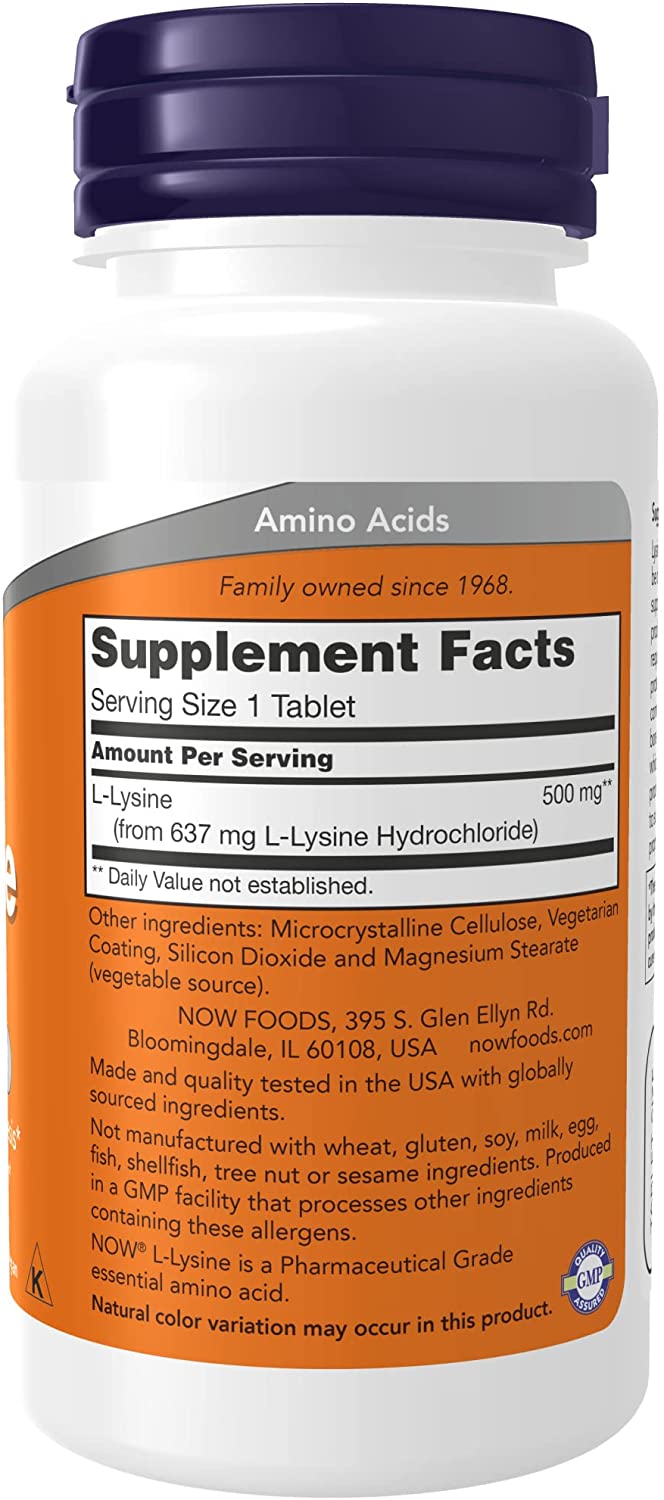 NOW Foods Supplements, L-Lysine (L-Lysine Monohydrochloride) 500 mg, Amino Acid, 100 Veg Capsules