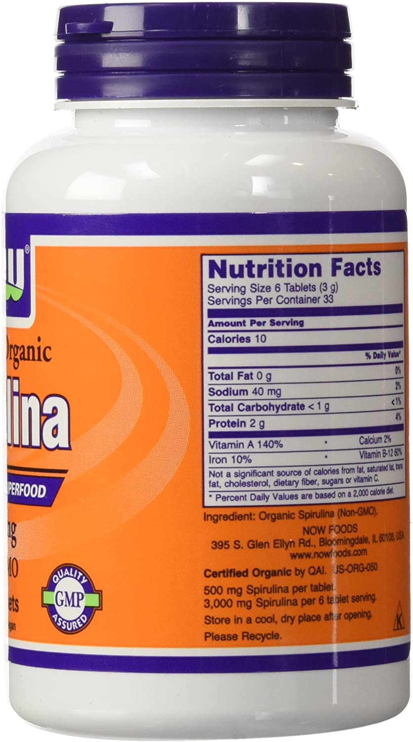 NOW Organic Spirulina, 500 mg, 200 Tablets