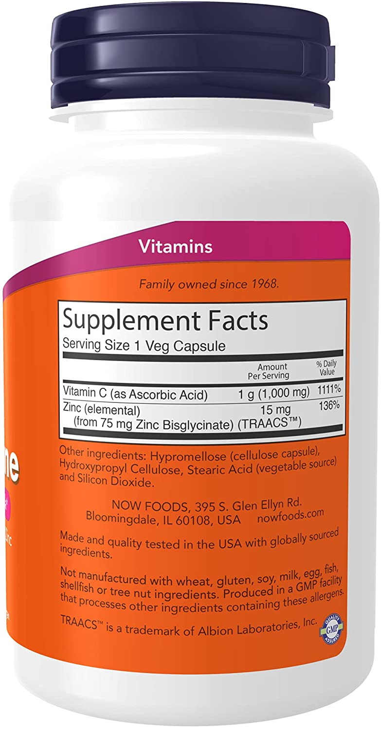 NOW Foods Supplements, C-1000 &amp; Zinc Immune, Seasonal Support Formula*, Antioxidant Protection*, 90 Veg Capsules