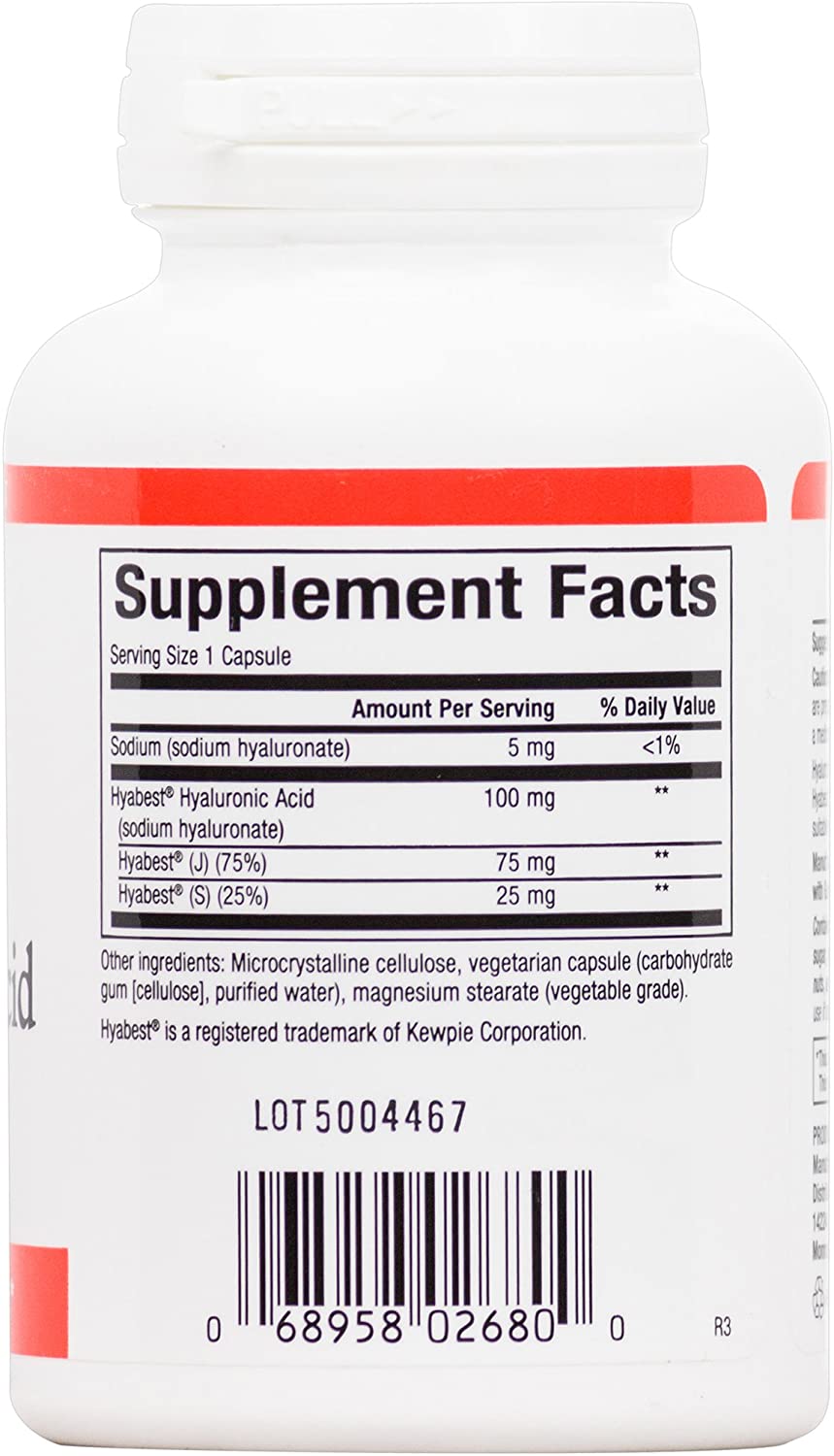 Natural Factors - Hyabest Hyaluronic Acid, Supports Healthy Joints &amp; Skin, 60 Vegetarian Capsules