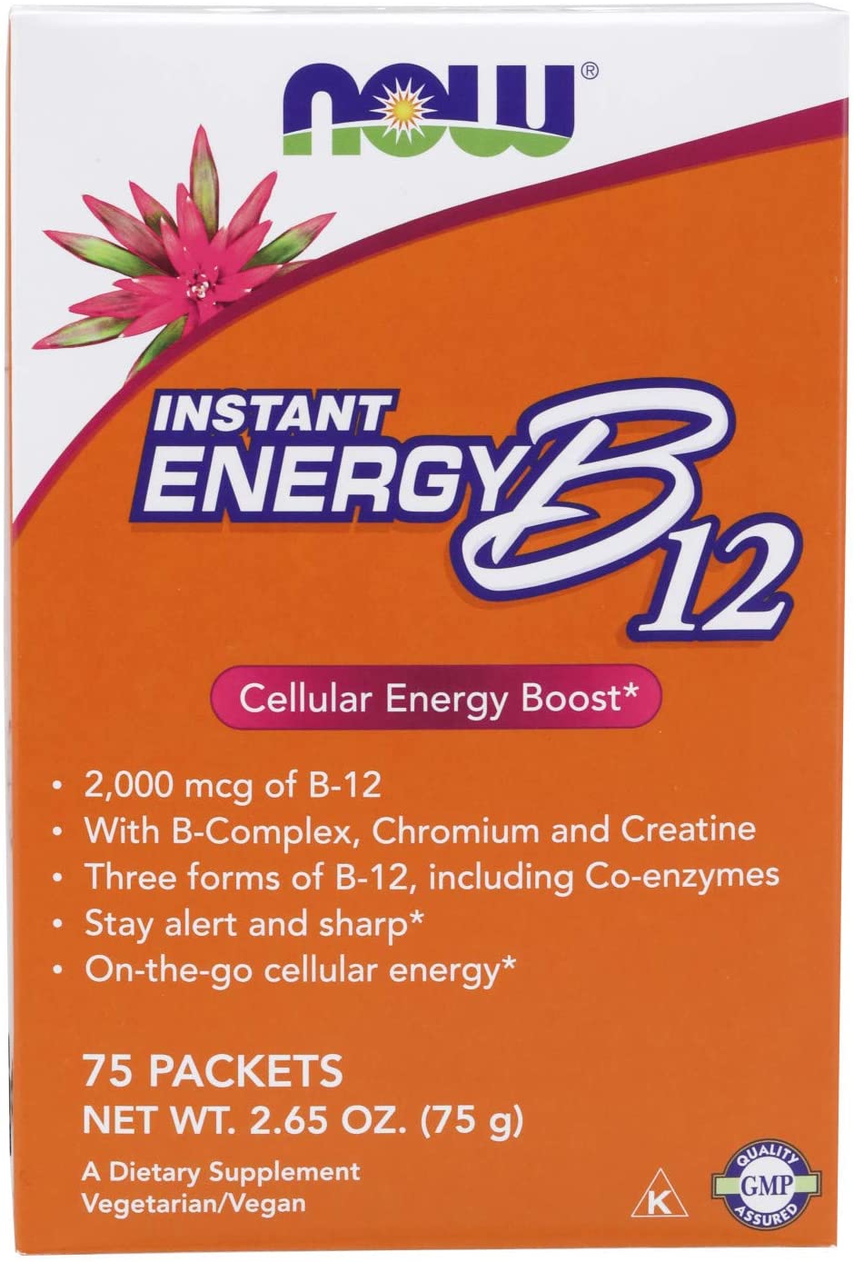 NOW Foods Supplements, Instant Energy B-12 (2,000 mcg of B-12 per packet), Cellular Energy Boost*, 75 Packets