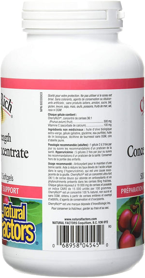 CherryRich by Natural Factors, Super Strength Cherry Concentrate, Antioxidant Support for Healthy Joints and Uric Acid Metabolism, 180 softgels (180 Servings)