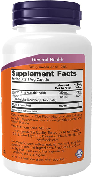 NOW Supplements, Alpha Lipoic Acid 100 mg with Vitamins C & E, Free Radical Scavenger*, 120 Veg Capsules