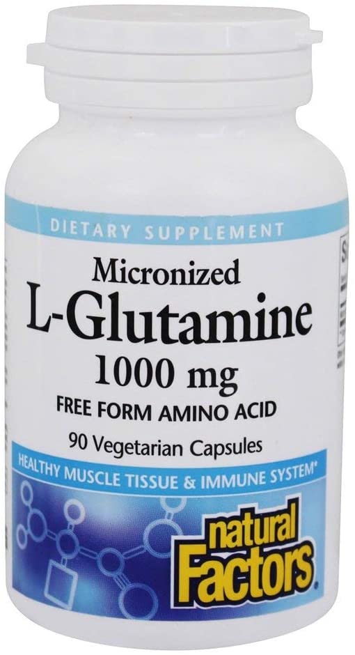 Natural Factors - Micronized L-Glutamine 1000mg, Support for Muscle Tissue & Immune System, 90 Vegetarian Capsules