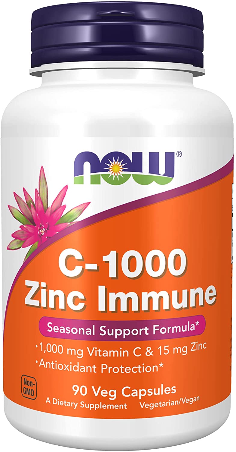 NOW Foods Supplements, C-1000 &amp; Zinc Immune, Seasonal Support Formula*, Antioxidant Protection*, 90 Veg Capsules